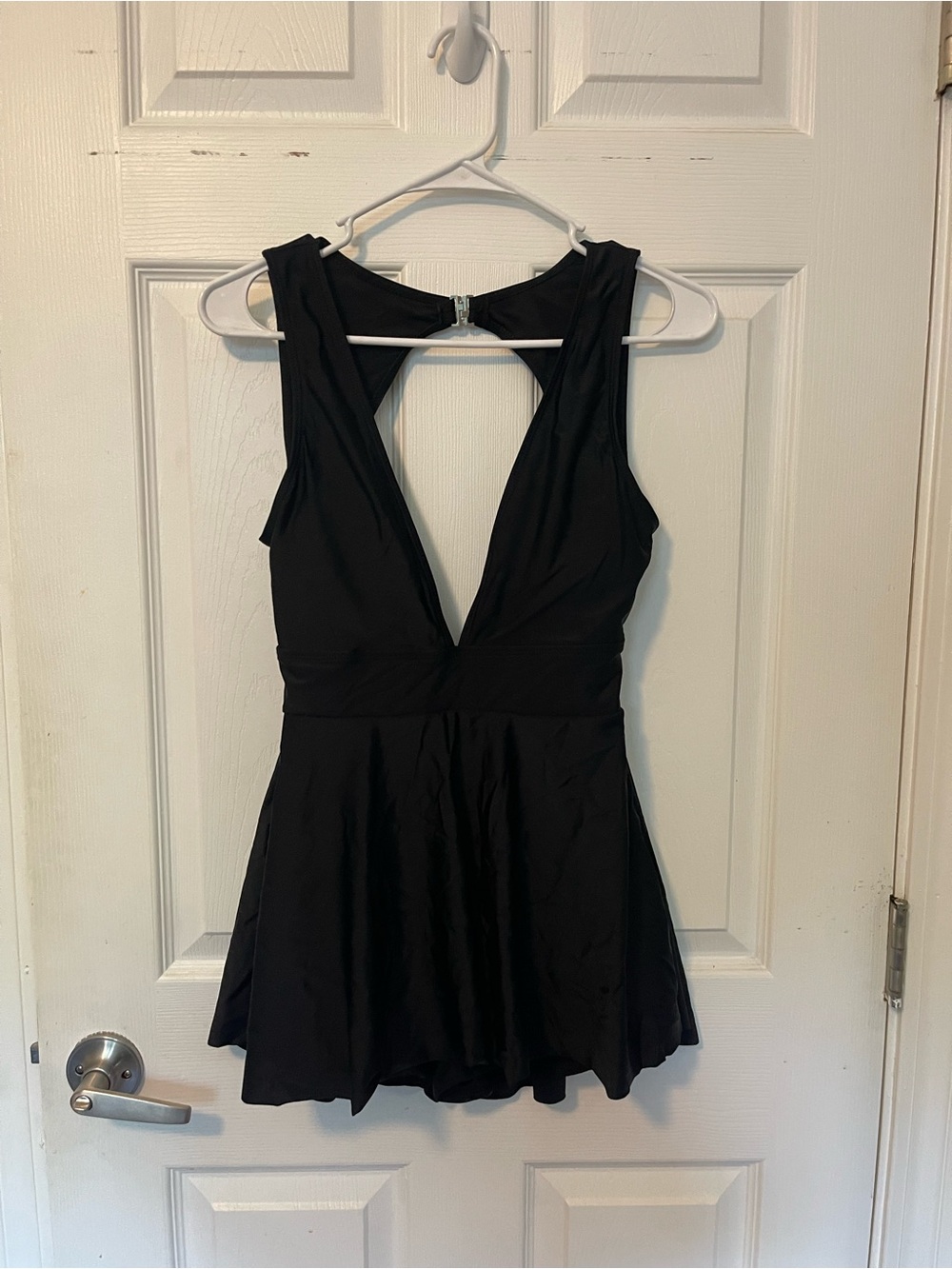 SHEIN Black Deep V Swimdress One-Piece